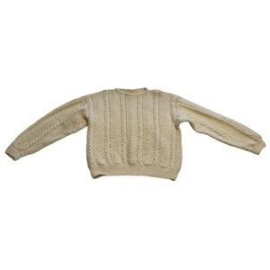 Hand Knit Wool Herringbone & Cable Pattern Sweater - Size Large